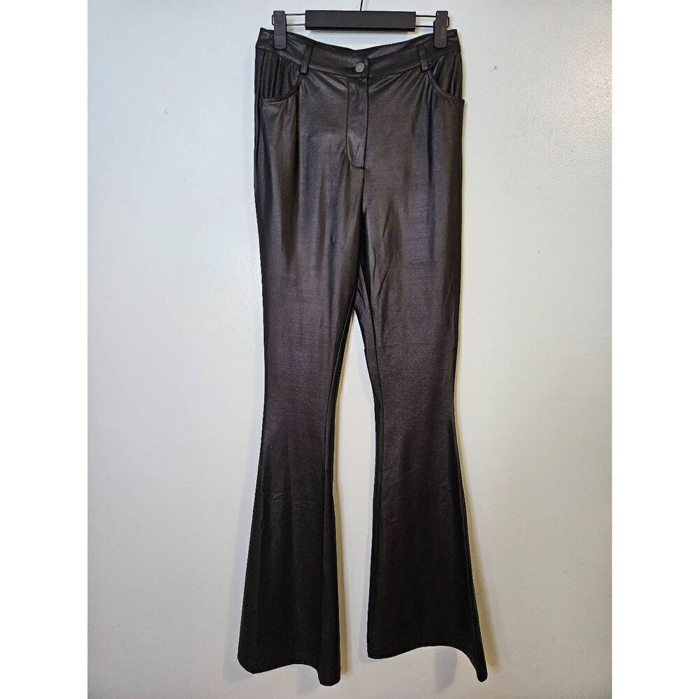 Black flared stretchy faux leather look pants. Size 4/6.